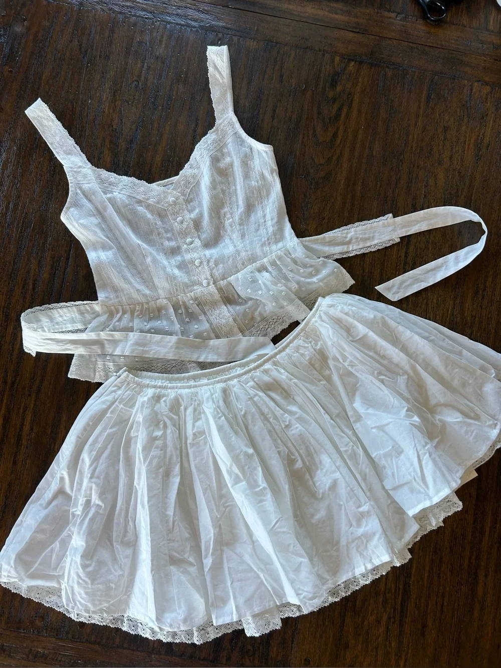 Miss Circle NWT White Cottagecore Prairie Milkmaid Cotton Poplin Skirt & Tank XS - Picture 5 of 11